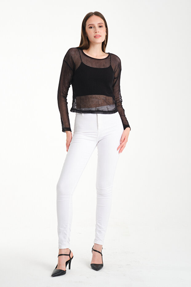 Uzun Kol Kare File Bluz - 3