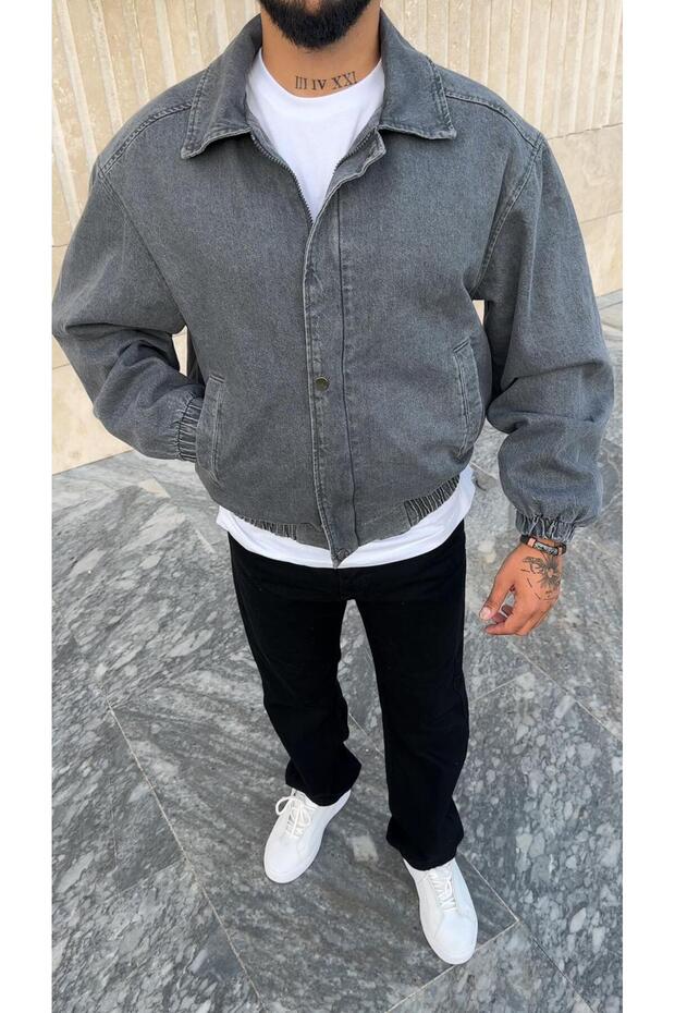 Yıkamalı Oversize Kot Ceket - 4