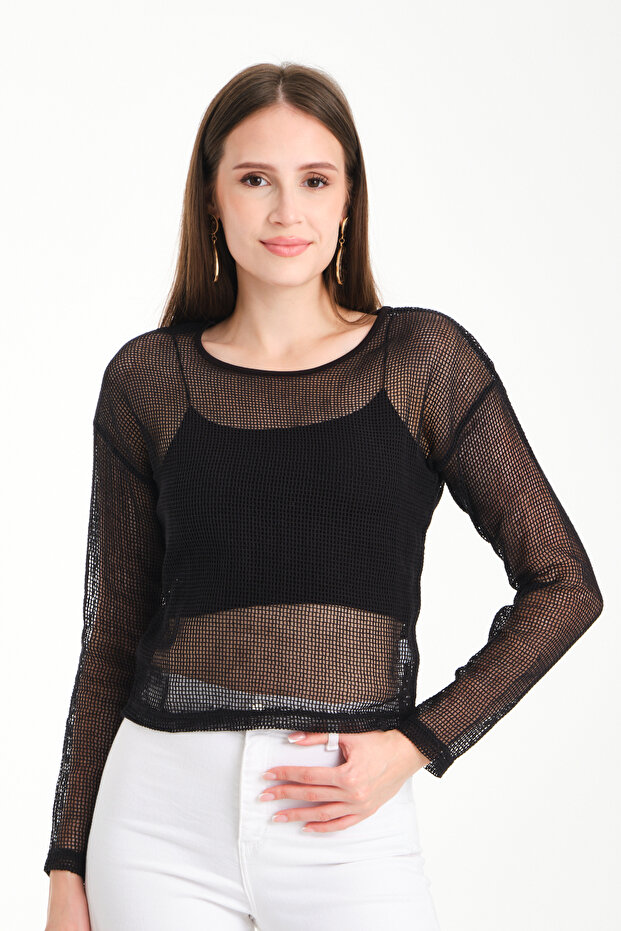 Uzun Kol Kare File Bluz - 1