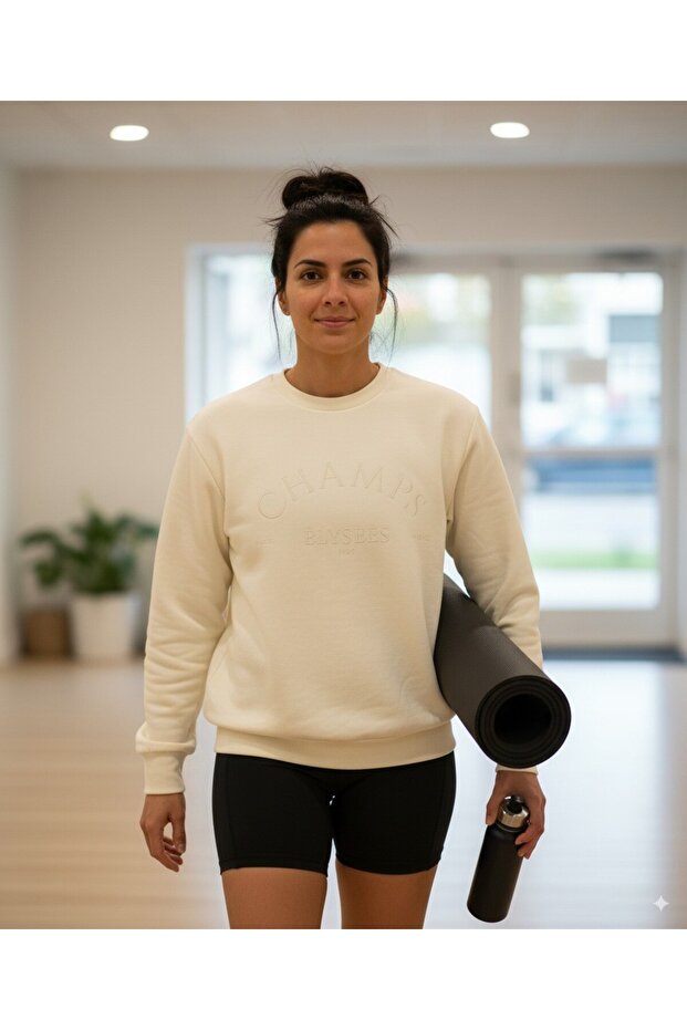 سويت شيرت نسائي من القطن ذو 3 خيوط وياقة دائرية - 2