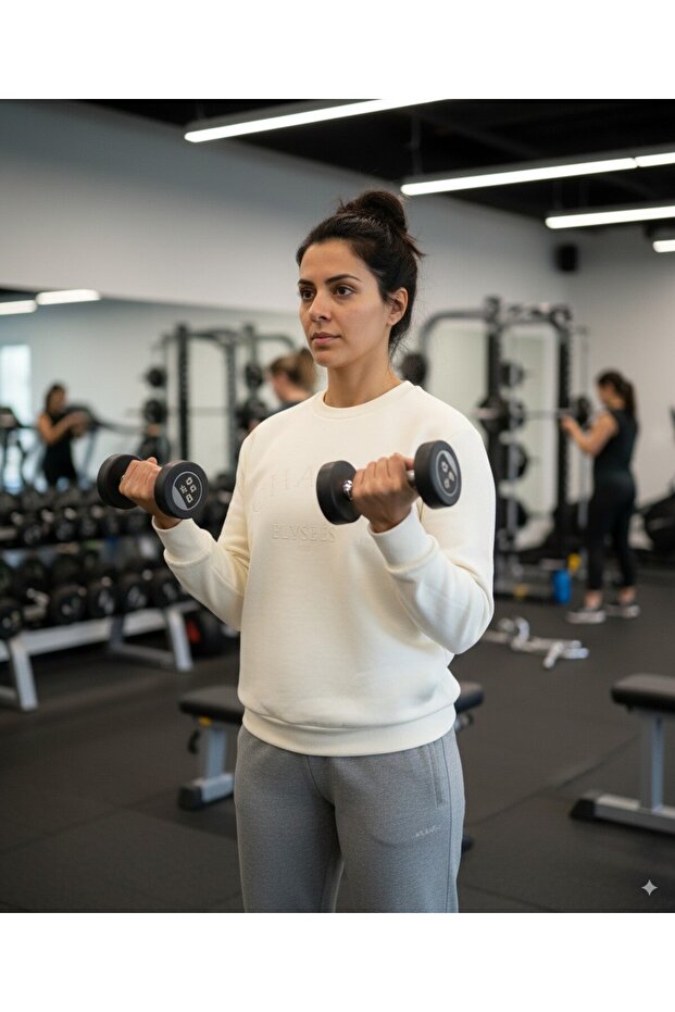 سويت شيرت نسائي من القطن ذو 3 خيوط وياقة دائرية - 3