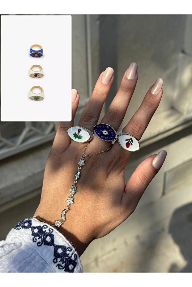 Set of 3 Palm Flower Rings