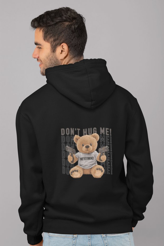 Unisex Oversize Hoodie - Hug Me Printed Hooded Sweatshirt Streetwear Black