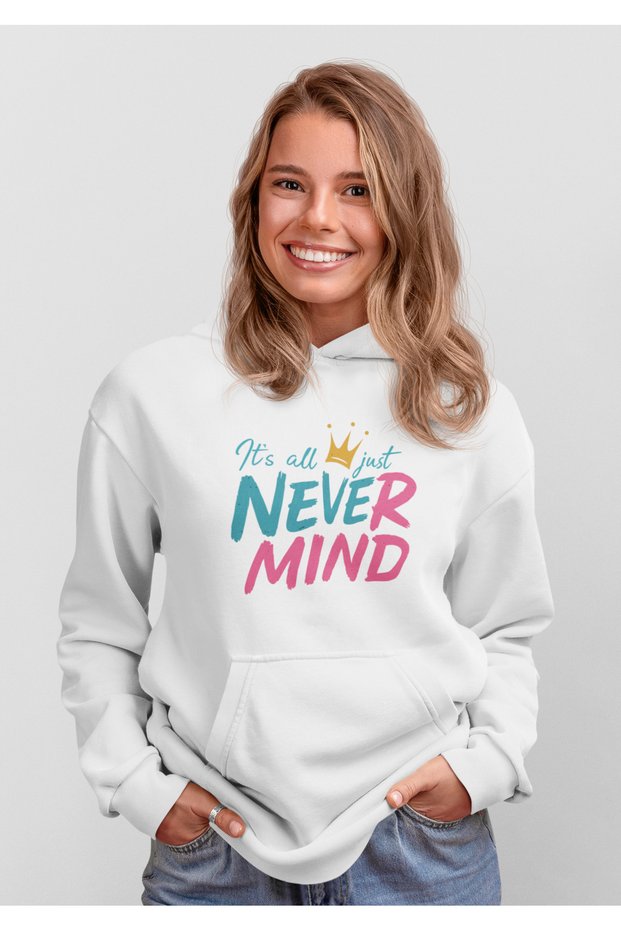 Oversize Hooded Hoodie - Unisex Just Printed Sweatshirt Streetwear Style White