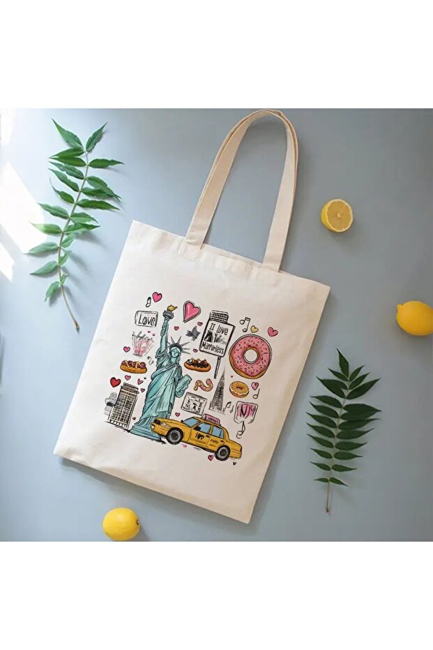 New York Theme Printed Women's Organic Cotton Hambez Bag