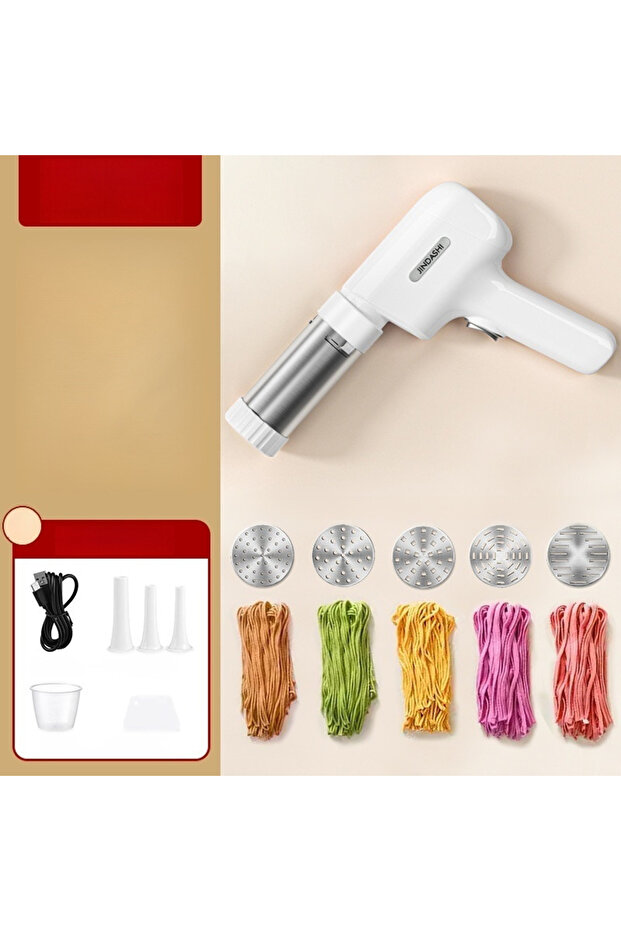 White 5-mold 4-piece Electric Cordless Noodle Maker Handheld Portable Noodle Press Home Appliances O