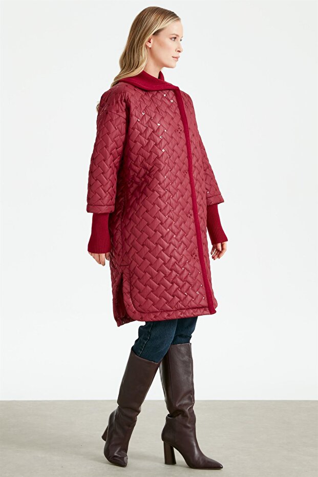 Triko Garnili Pullu Kapitone Kaban BORDO - 3