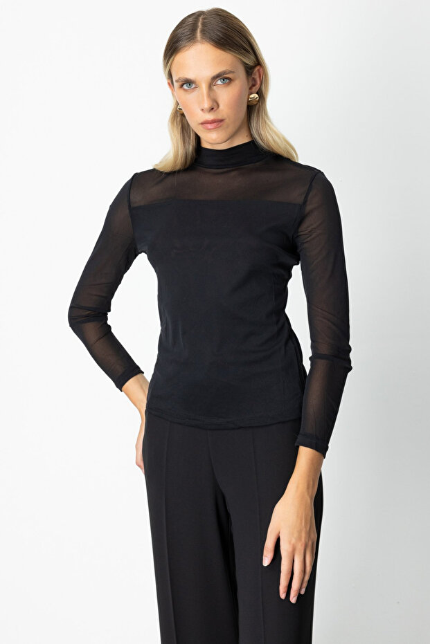 بلوزة شيفون بياقة واقفة - 2