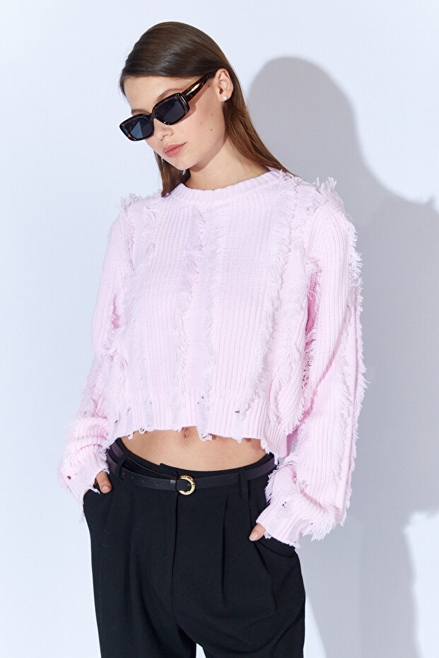 Tassel Detailed Women's Sweater - Pink | Mkw535255-01