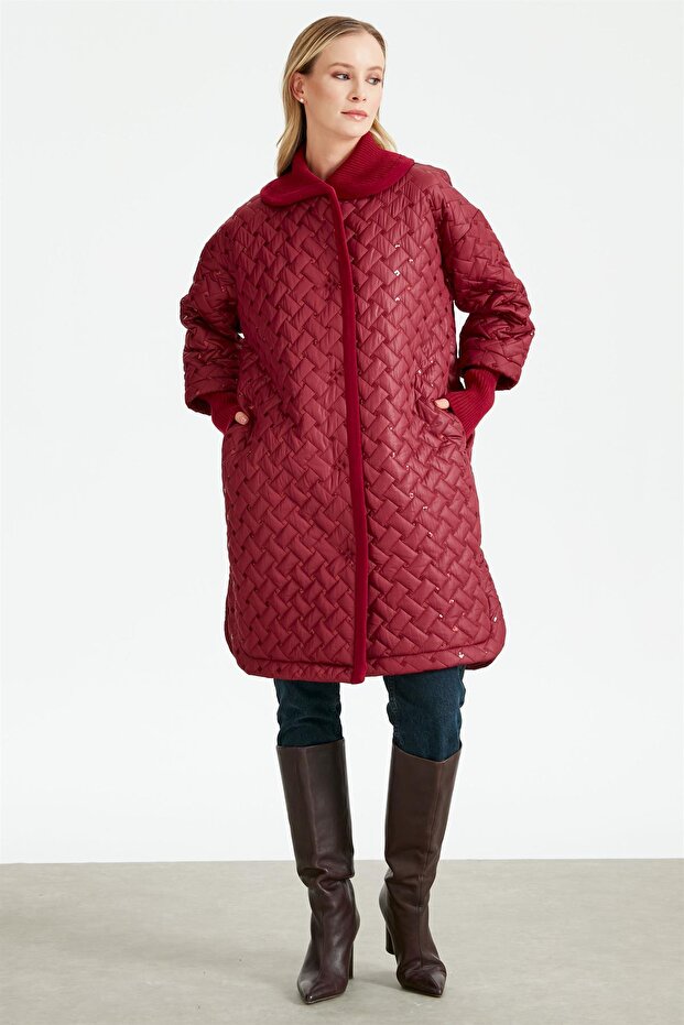 Triko Garnili Pullu Kapitone Kaban BORDO - 2