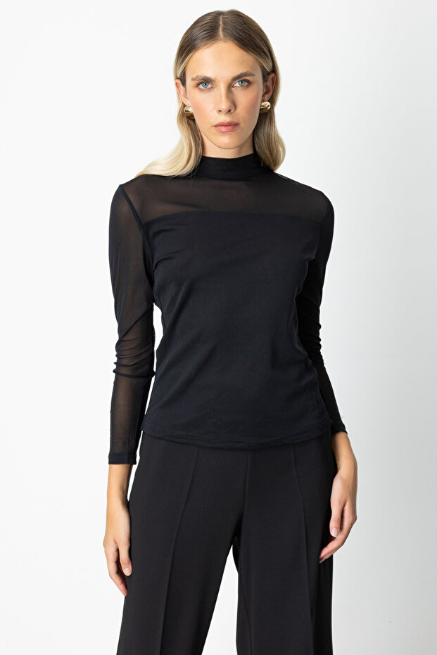 بلوزة شيفون بياقة واقفة - 1