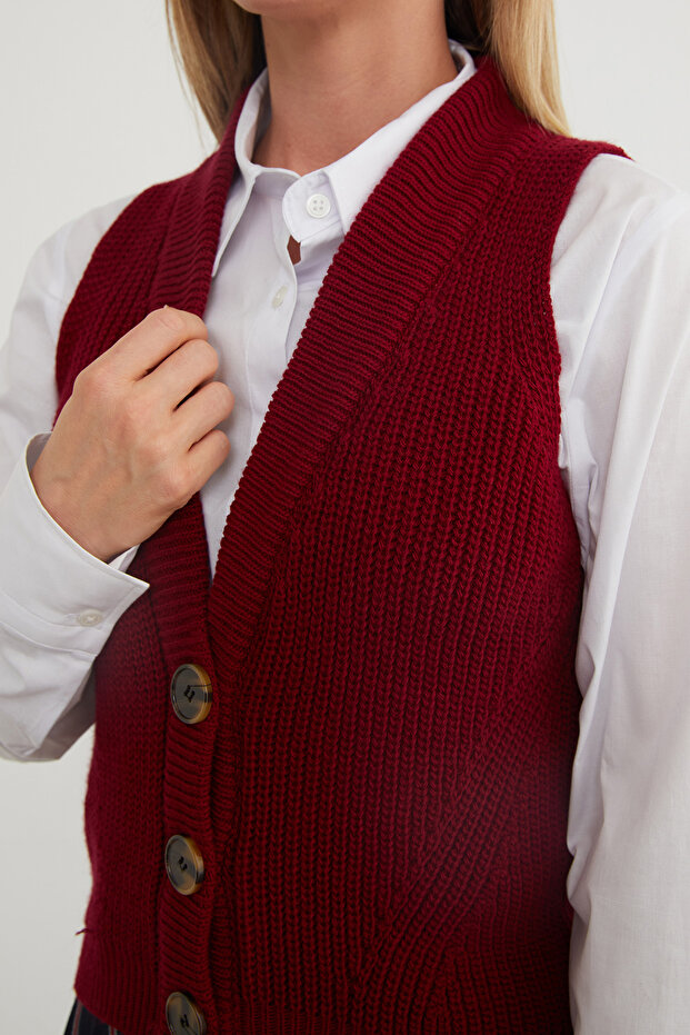 Düğmeli Triko Yelek - 7