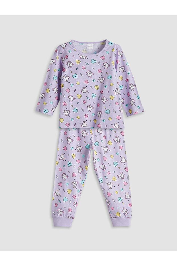 Bisiklet Yaka Kız Çocuk Pijama Takımı (W5) - 1