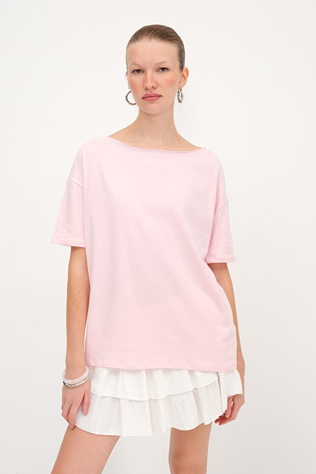 Kayık Yaka Basic T-shirt P1822 - 2