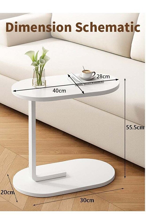 C-Shaped Side Table with Metal Frame, Coffee Bed Couch End Table Laptop Holder
