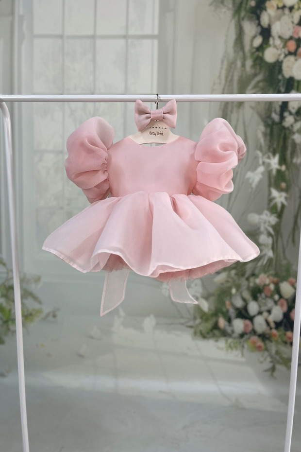 Pink Caroline Cotton Lined Baby Girl Toddler Romper Tights Dress