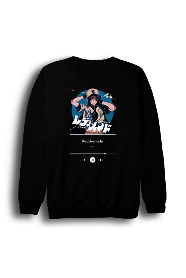 Ado Japon - K-Pop - Rock - Music Printed Unisex 100% Cotton Crew Neck Black Sweatshirt