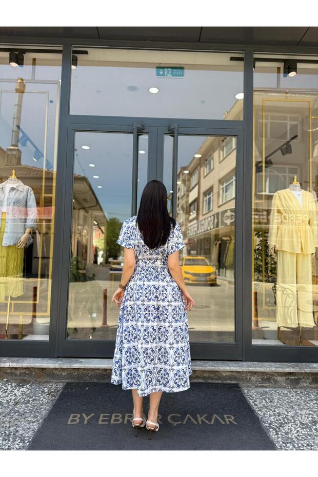 MAVİ DESENLİ ELBİSE - 3