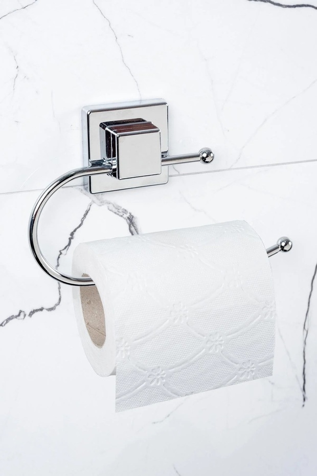 Square Strong Adhesive Chrome Toilet Paper Holder (100% Domestic Production)