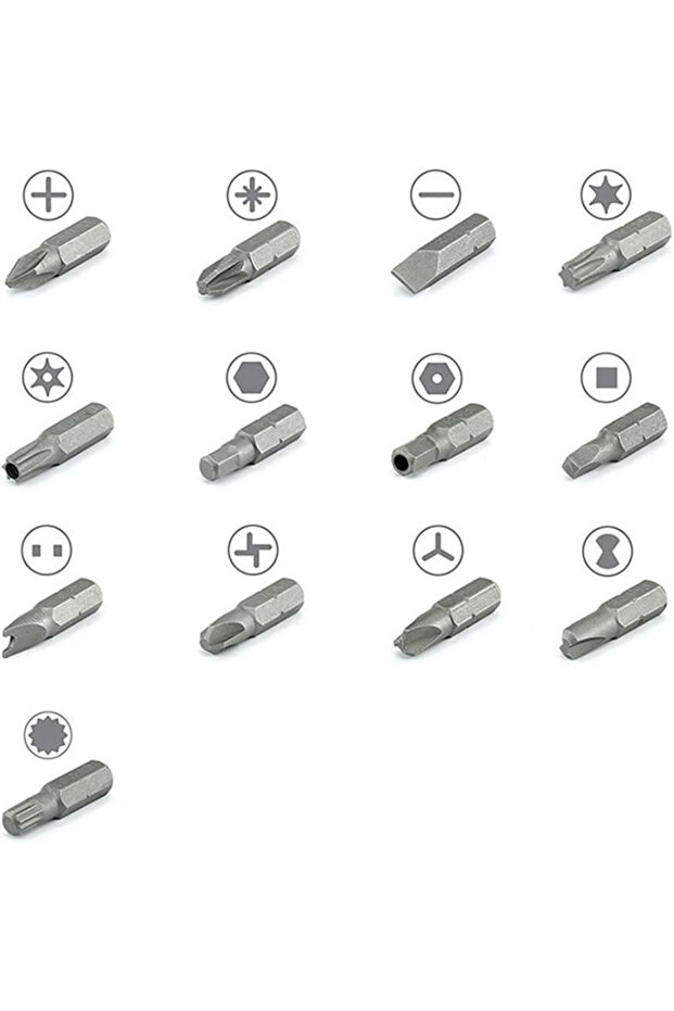 Bits Uç 100 Parça Set PZ PH SL Torx Kare Square Recess Slotted Spanner Hex Spline Tamperproof Hex - 6
