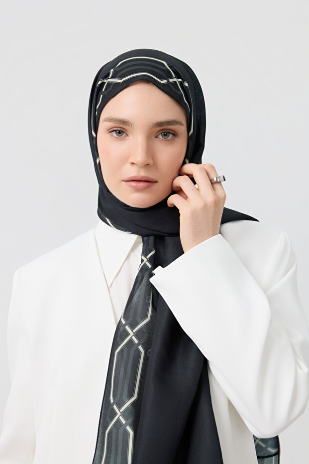 Cotton Twill Şal İnterlock Siyah - 1