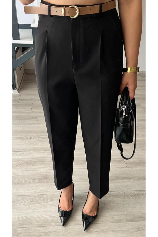 Black belted double crepe trousers