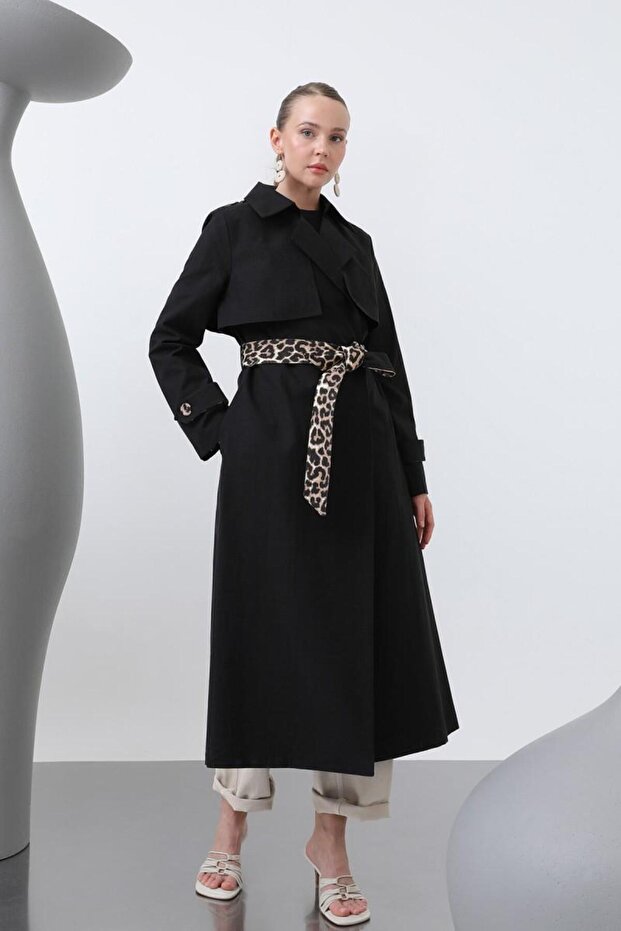 Women's Leopard Garnished Trench 32113Trc