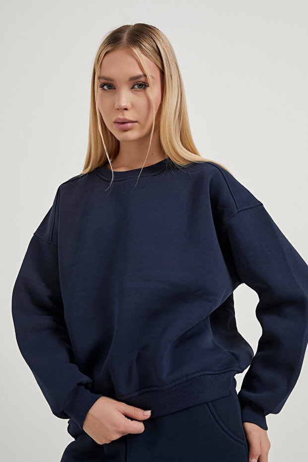 Kadın Basic Oversize Laci Bisiklet Yaka Sweatshirt - 1
