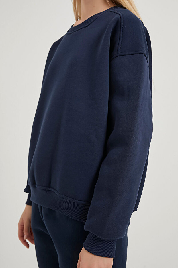 Kadın Basic Oversize Laci Bisiklet Yaka Sweatshirt - 4