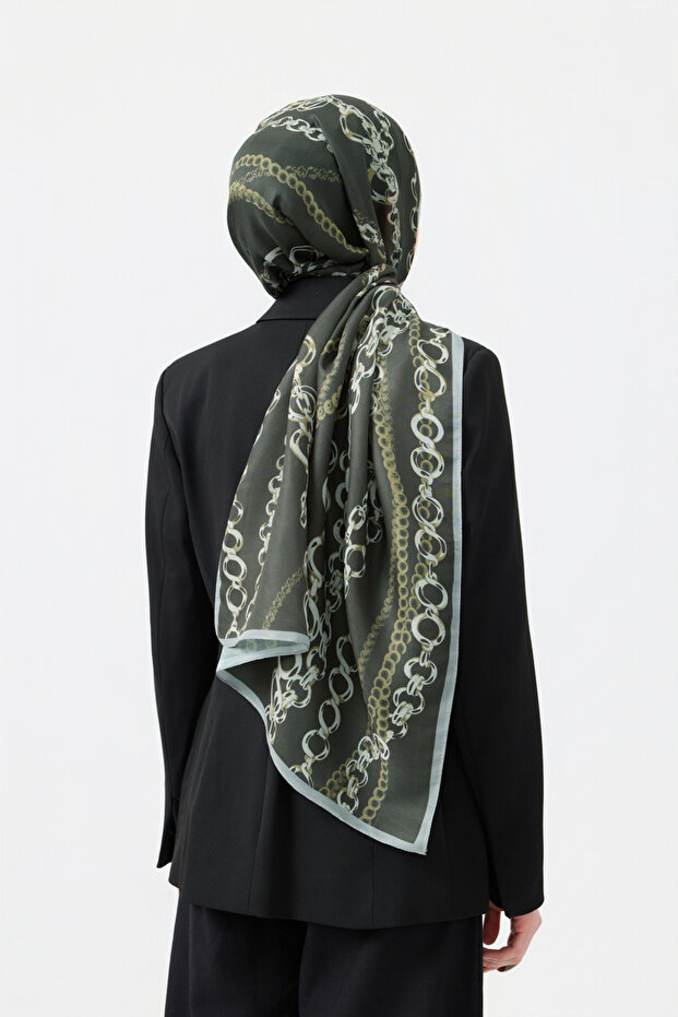 Cotton Twill Şal Loop Line Zeytin Yeşili - 4