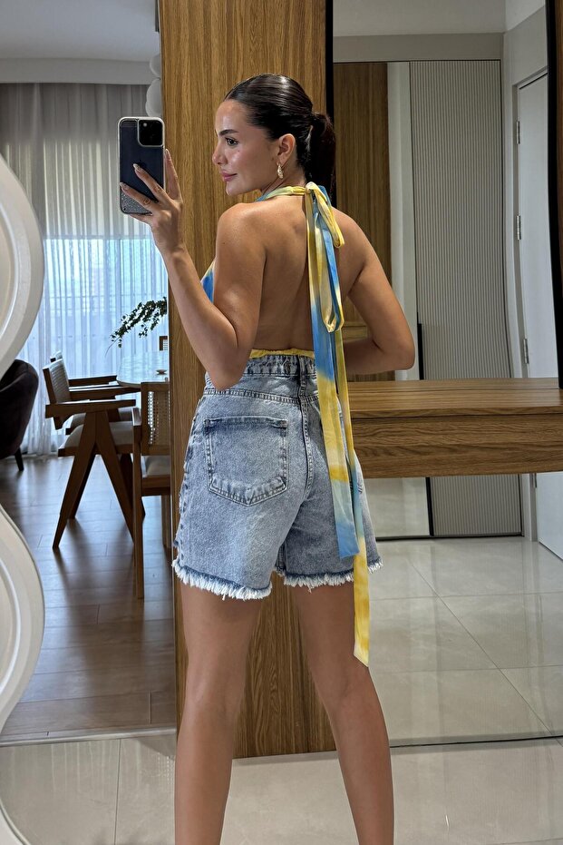 Gitega Yüsek Bel Yırtıklı Kot Şort - 2