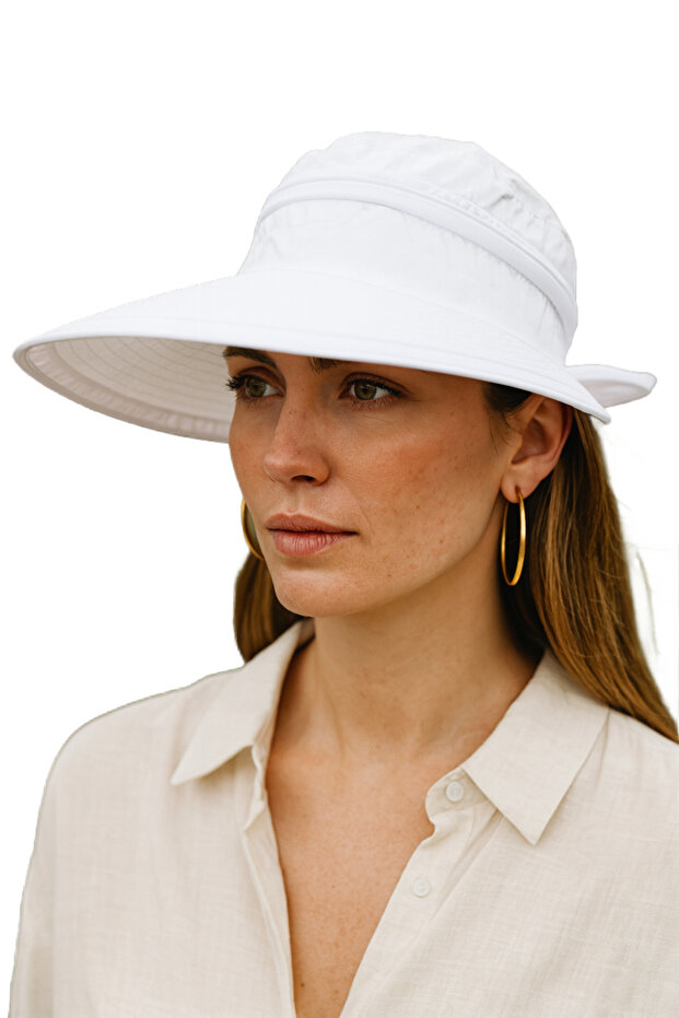 White Women's Adjustable Sun Visor Hat for Sports, Golf, and Tennis