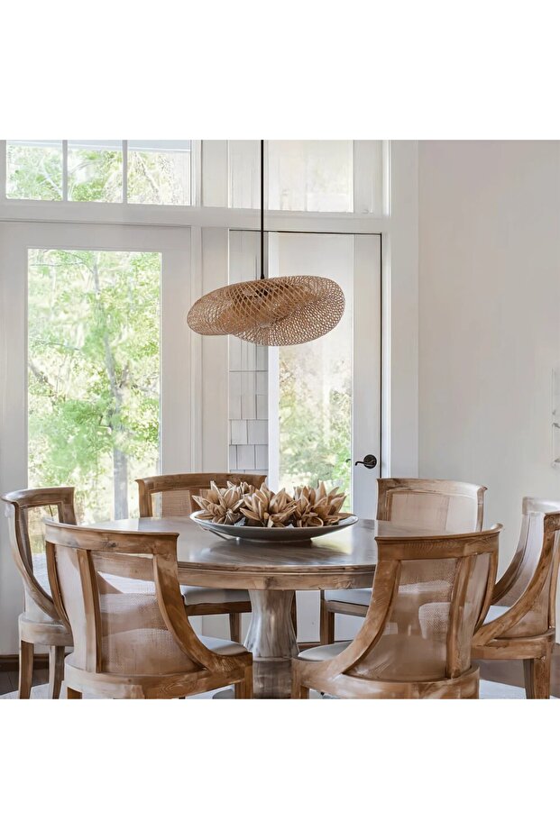 Doğal Bambu El Örmesi Avize, Elips Form Sarkıt, E27 Uyumlu, 60 cm - 7