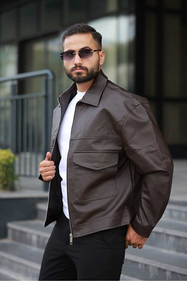 New Season Oversize Old Money Style Trend Men's Leather Coat Jacket