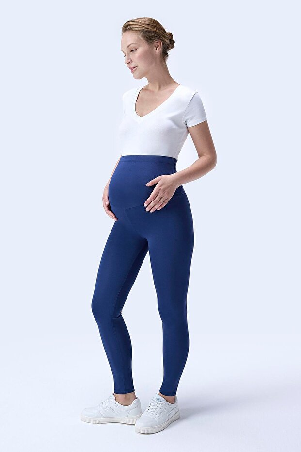 344 Navy Blue Color Recovery and Extra Stretchy Effect High Waist Maternity Leggings