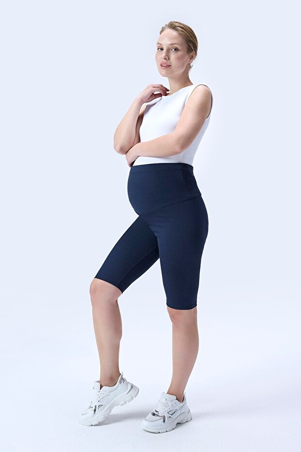 364 Navy Blue Corded Fabric Shaping / Sculpting and Extra Flexible Effective High Waist Maternity Leggings