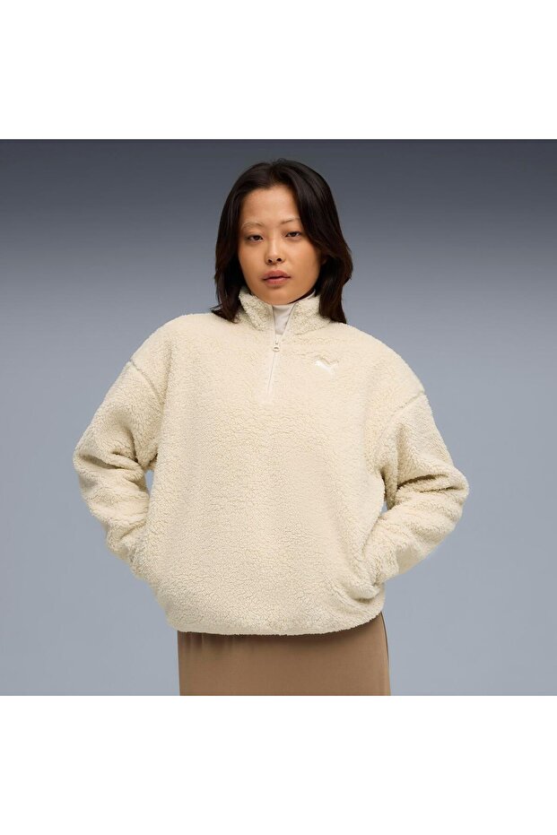 Ess Elevated Half-Zip Crew Kadın Krem Sweatshirt - 5