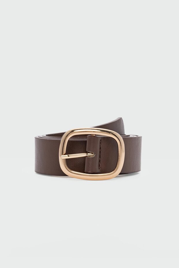 Large Faux Leather Belt with Oval Buckle Brown