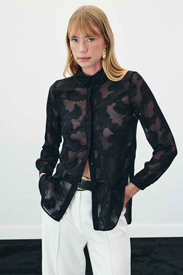 Transparan Gömlek - Siyah - 4