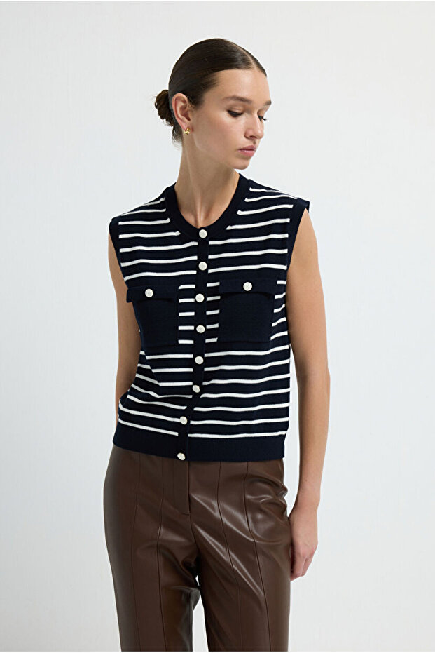 Düğmeli Triko Bluz - 5