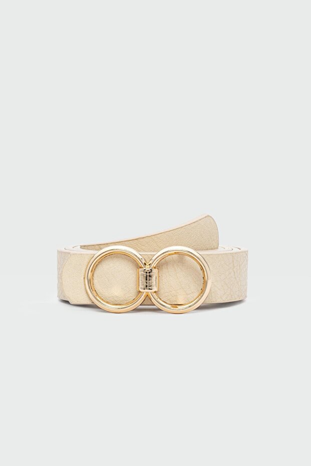 Long Buckle Faux Leather Belt Cream