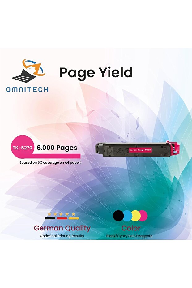 Omni Tech TK-5270 Magenta Toner Cartridge - Compatible with Printer Kyocera ECOSYS M6230cidn, M6630c