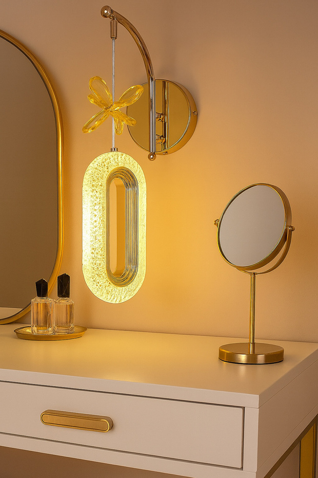 Doruk Aplik Gold Decorative Led Lighting Crystal Stone Daylight Hall Entrance Cafe