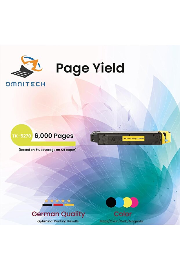 Omni Tech TK-5270 Yellow Toner Cartridge - Compatible with Printer Kyocera ECOSYS M6230cidn, M6630ci