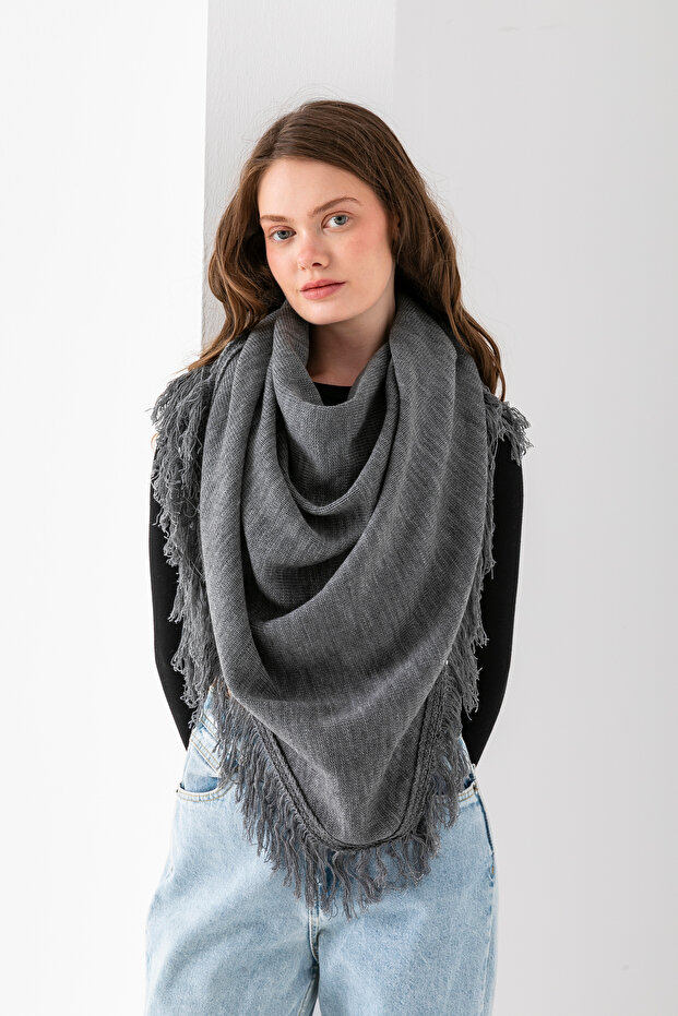 Plain Tasseled Triangle Scarf 100% Acrylic | Women's Knitwear Shawl Scarf - Triangle Model Acrylic Scarf
