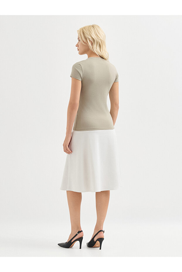 Kadın Regular Fıt Tişört-Bej - 2