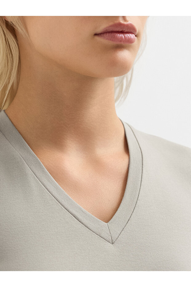 Kadın Regular Fıt Tişört-Bej - 4