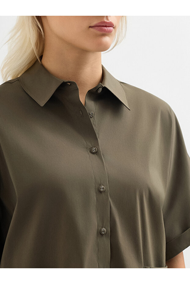 Kadın Regular Fıt Gömlek-Haki - 5