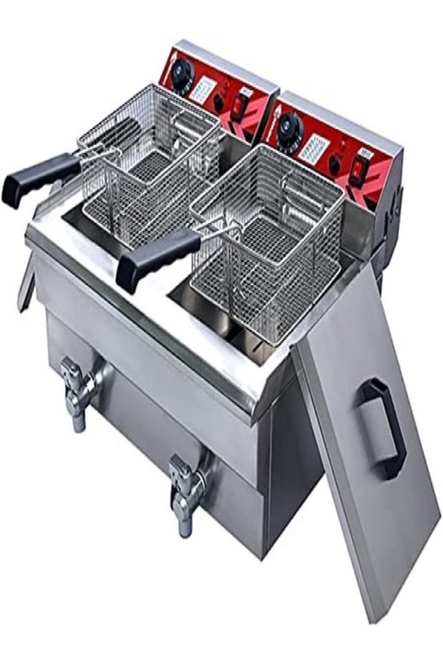 20L Commercial Electric Deep Fryer, Stainless Steel Countertop Oil Fryer with Dual Baskets, 6000W Sn