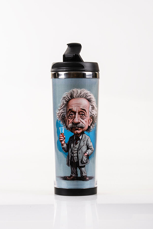 Albert Einstein 360 ml Steel Thermos Mug with Cartoon Design, Car & Bag Compatible, Hot and Cold Drink